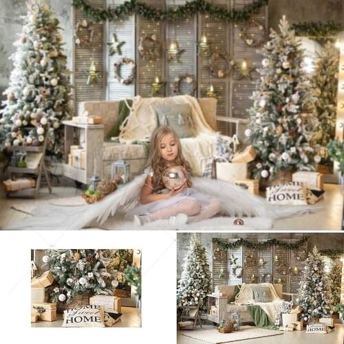 Christmas Backdrop Winter Background Decorations Christmas Tree Gifts Glitter Stars Interior Portrait Photo Studio Photography