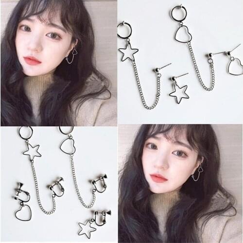 New Popular Sweet Five-pointed Star Love Peach Heart Earrings One-piece Rock earrings earrings without pierced ear clips