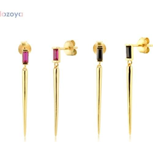 LOZOYA 925 Sterling Silver Slim Long Spike European Wedding Piercing Drop Earring Pendiente Rock Punk Fashion Crystal Jewelry