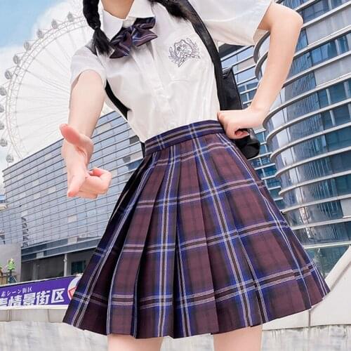 Embroidery School Girl Skirt Sexy Japanese Jk Uniform High-waisted Pleated Plaid Skirts 4pcs Casual Slim College Style Clothes
