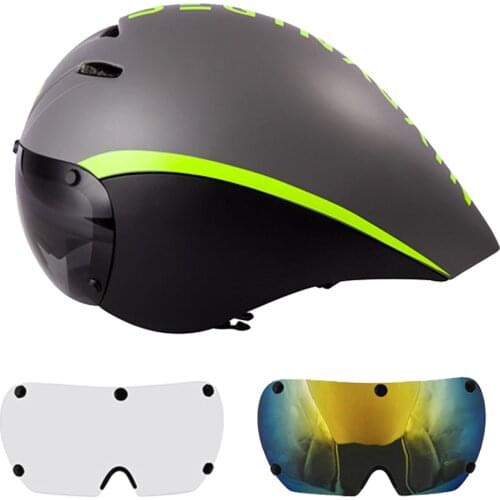 Racing tt Bicycle Helmet Goggles Triathlon Aero Helmet Road Bike Timetrial With Magnetic Lens Pneumatic Cycling Helmet