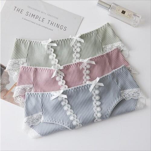 Japan Style Bow Cute Lace Girls Underwear Sweet Women Cotton Sexy Panties Tanga Soft Breathable Seamless Briefs Lingerie S1340