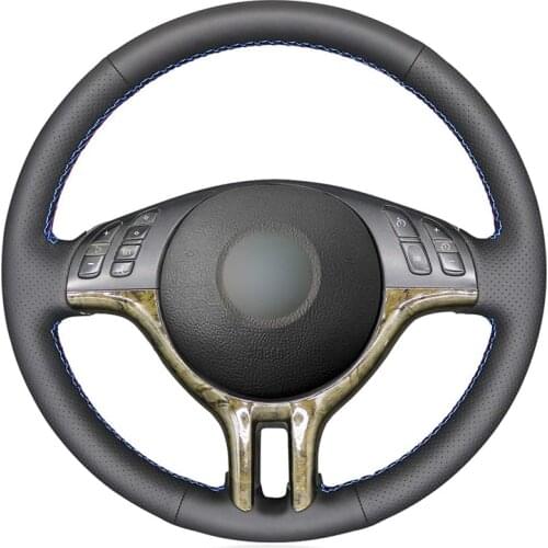 Hand-stitched Black Artificial Leather Car Steering Wheel Cover for BMW E46 318i 325i 330ci E39 X5 E53 Z3 E36/7 E36/8 2000 2001