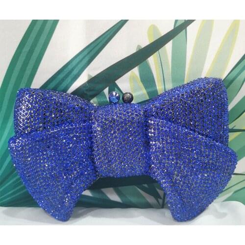 Bow Shape Blue Rhinestone Clutch Bag Luxury Elegant Women Diamond Crystal Wedding Party Prom Purses And Handbags Shoulder Bags