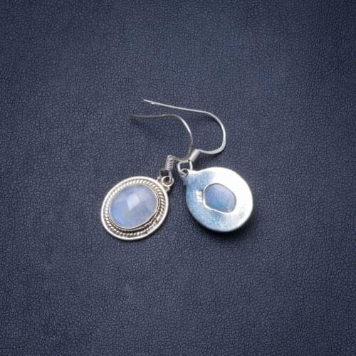 Natural Rainbow Moonstone Handmade Unique 925 Sterling Silver Earrings 1.25" Y0346