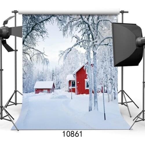 Red House Snowy Covered Forbidden Forest Photographic Background For Child Baby Shower New Born Portrait Vinyl Cloth Backdrop