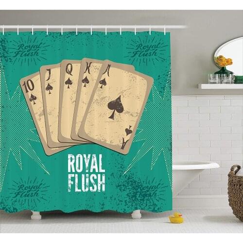Vintage Decor Shower Curtain by Retro Casino Poster Print Royal Flush with Game Cards Lucky Joker Hobby Image Fabric Decor