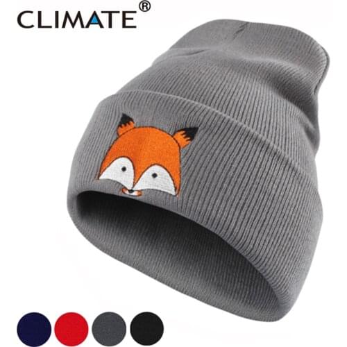 CLIMATE Women Fox Beanie Winter Warm Hat Cap New Cute Fox Lovely Skulls Knitted Hat For Adult Teenagers Boy Girls Women