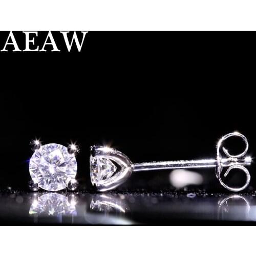 AEAW Moissanite Earrings F 5mm 1ctw Diamond Stud Earrings Solid 14K white gold Classic Lab Diamond 4 Prong Earrings for Women