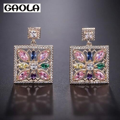 GAOLA New Design Jewelry Square Flower Earrings Cubic Zircon Stud Earring Women Christmas Gifts GLE9018