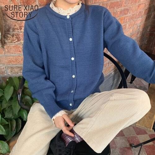 O-neck Long Sleeve Women Sweater Cardigans 2021 Autumn Winter Casual Jumpers Korean Single-breasted Female Knit Cardigans 11324