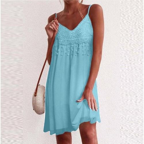 2021 New Women Party Lace Sleeveless Backless Mini Dress Summer Sexy Sling Spaghetti straps V Neck Beach Dress Vestidos