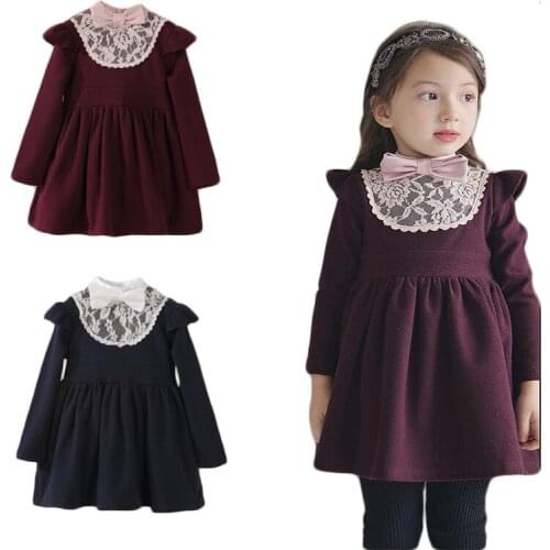 Toddler girl winter dresses baby little girls cotton warm princess dresses kids girl thick lace dresses bow 2 3 4 5 6 7 years