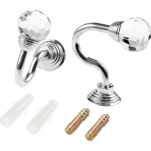 2pcs Retro Curtain Holdback Hooks Wall Crystal Glass Tie Back Hooks Hanger Holder Drawer Handle Curtain Accessories Hanger Hooks