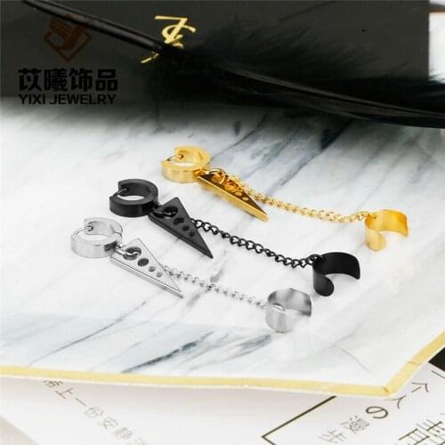 Fashion Triangle Chain Pendant Stainless Steel Earrings For Women Girls Geometric Charms Stud Ear Jewelry Party Gifts 2 pieces