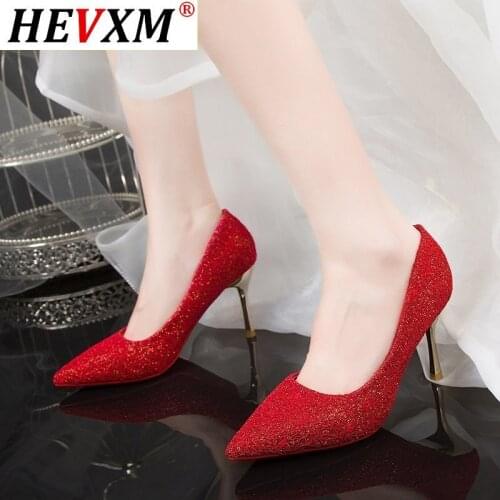 2021 Spring Fashion Women Glitter White Gold Blue High Heels Pumps Designer Bling Low Party Wedding Shoes Size 34-40