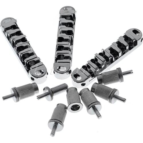 3Sets Electric Guitar Bridge Roller Saddle Tune-O-Matic Bridge Roller Saddle Locking Posts Chrome