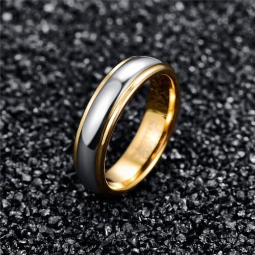 6mm Dome Polished Gold Tungsten Steel Ring Men Rings Fashion Geometry Party Wedding Ring Anillos