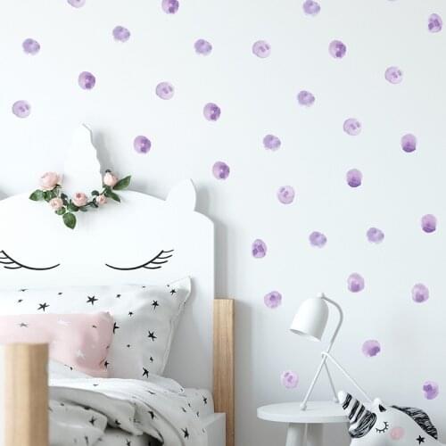 Watercolor Purple Polka Dots Wall Stickers Circles Hand Drawn Wall Decals for Kids Room Baby Nursery Home Decoration Wall Decor