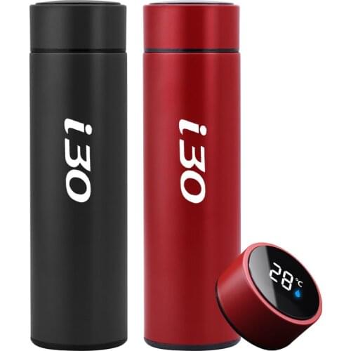 Car Logo Vacuum Flask For Hyundai i30 i25 i40 ix35 500ml Temperature Display Stainless Steel Insulated Water Bottle Coffee Mug