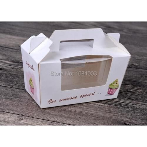 Free Shipping 100pcs/lot white Card Paper Party pudding boxes, Cakecup Packaging Boxes with handle 2pcs cakecup box