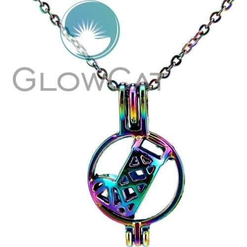 CC407 Rainbow Colors Round Christmas Santa Boots Beads Cage Pendant Essential Oil Diffuser Oyster Pearl Cage Locket Necklace