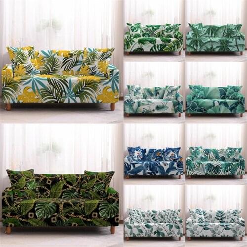 1/2/3/4 Seat Sofa Cover Green Background Plant Non-slip Cover Spandex Stretch Sofa Covers Living Room Protective Cover