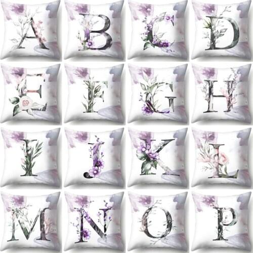 Watercolor Painting A-Z Letters Flower Cushion Cover Polyester Decorative Pillow for Home Sofa Seat Decoration Pillowcase 40852