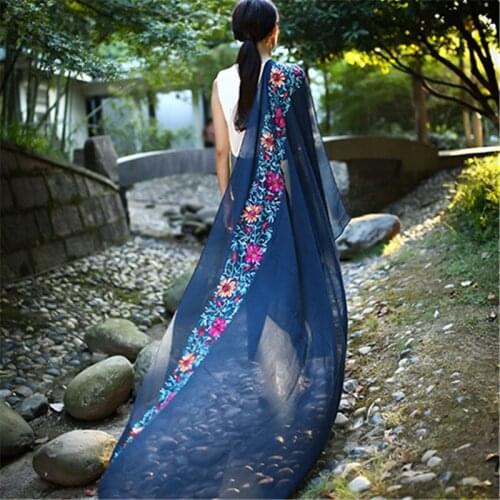 Cotton Linen Embroidery Scarf Woman 180Cm Vintage Spring Fall Shawl Ladies Elegant Casual Beach Fashion Flower Ladies Scarves