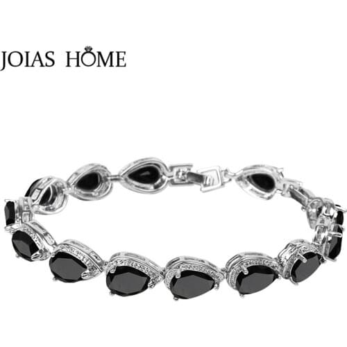 JoiasHome Silver 925 Jewelry Gemstones Bracelets for Women Charms Water Drop Shaped Zircon 16 colors choice Female Gift Party