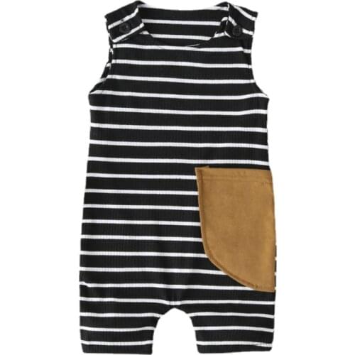 2021 Summer Clothing Newborn Baby Onesies Pocket Cotton Toddler Boys Girls Romper Pit Cloth Striped Sleeveless Jumpsuit