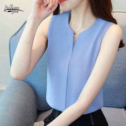 Korean Women Tops Solid Blusas Mujer De Moda 2020 White Fashion Sleeveless Female Blouse Summer Clothes Blusa 9199 50