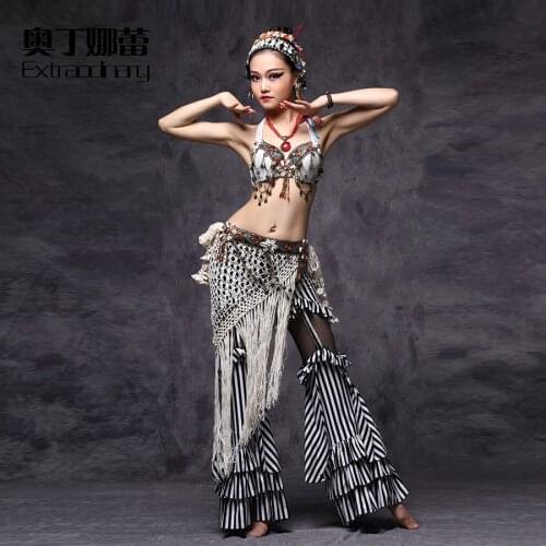 Fashion Women High Grade Tribe Performance Bellydance Costumes New Belly Dance Bra+belt+pant Suits W01114 + K01175