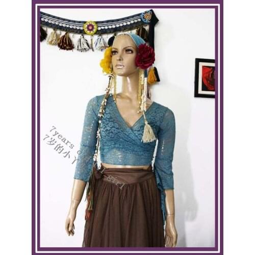 Lace Belly Dance Top Flamenco Korea 7Taper Flare Blouse DK48