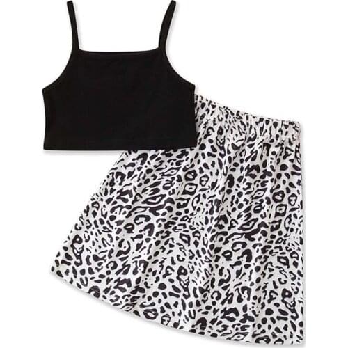 Summer Kids Baby Girls Sets New Summer Strap Top+Leopard Print Skirt 2Pcs Fashion Children Clothing Girls Western Style Outfits