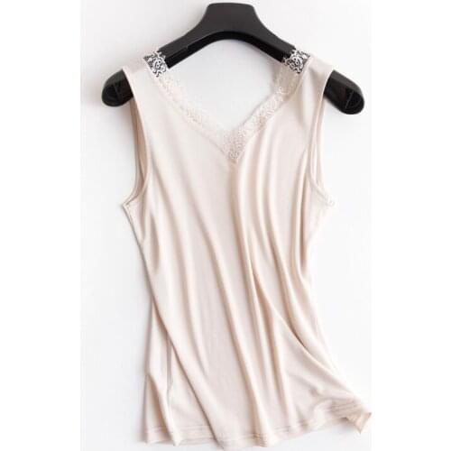 Summer silk lace v neck tank top short female plus size solid undershirt