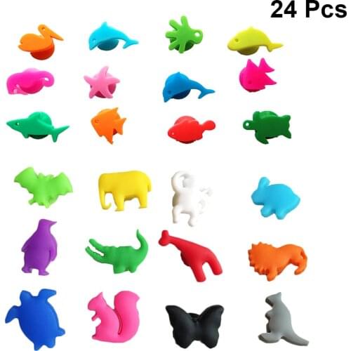24pcs Silicone Markers Reusable Sea Animals and Land Animals Drink Charms Wine Identifier for Cocktails Drinking Cup Sign A50