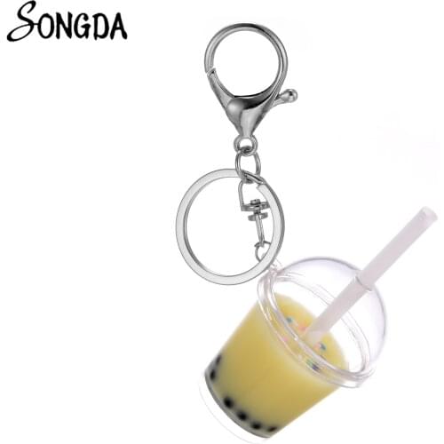 Fashion Pearl Milk Tea Series Keychain Milk Tea Cup Style Key Ring Unique And Interesting Design Style Fashion Backpack Pendants