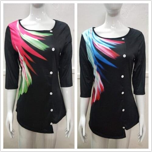 2021 Summer New Style Hot Sale Womens Tops Fashion Casual Street Hipsters O-Neck Loose-fitting Printed Button Womens T-shirts