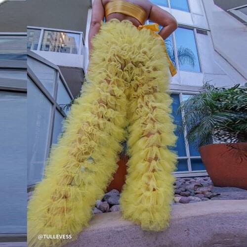 New Fashion Tulle Pants Tiered High Street Women Maxi Tulle Pants Maxi Long Length Ruffled Tiered Tulle Party Wear