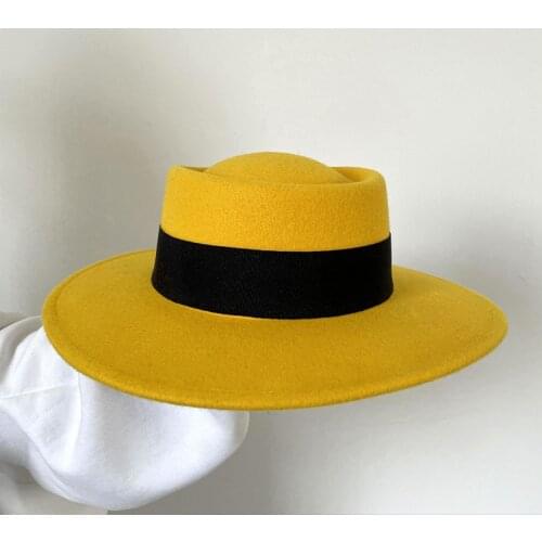 202106-SY-8124 new autumn winter yellow wool lady cap fedoras men women panama jazz hat