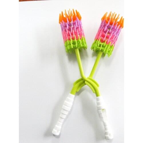 New 360 Degree Rotary Long Handle Silicone Bottle Brush Rainbow Color Milk Bottle Cleaning Brush W9269