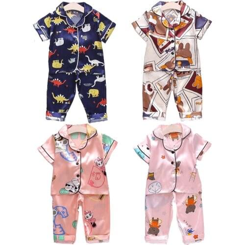 Boys and Girls Pyjamas Set Short Sleeves Childrens Pyjamas Set Silk Pyjamas Set Boys' Pyjamas Set Summer Childrens Pyjamas Set