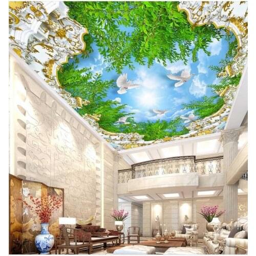Ceiling murals wallpaper European painting flowers forest trees 3d stereoscopic wallpaper ceilings