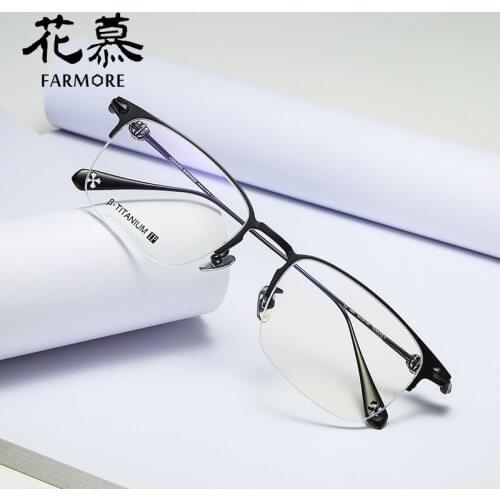 Retro Semi-Rimless Pure Titanium Female Eyeglass Frame Business Glasses Frame Male