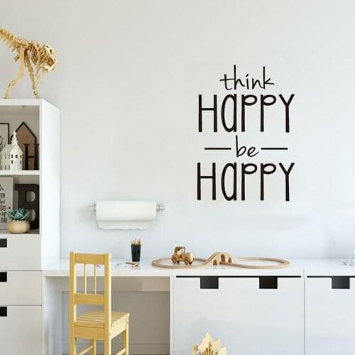 Think Happy Be Happy Wall Sticker Creative English Words Wall Decals Home Decor Living Room Bedroom Decoration Art Mural