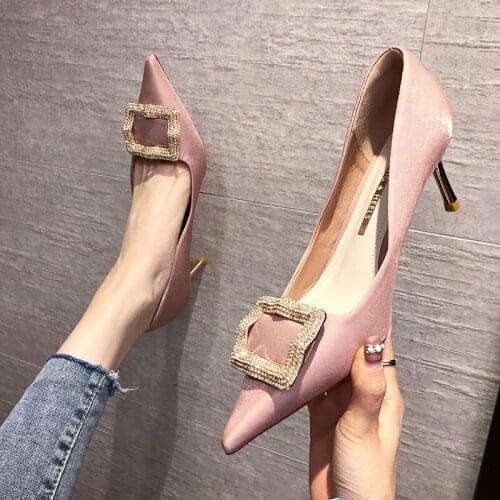 Pointed high heels womens fine heels 2021 spring new annual wedding commuter black single-shoe size size