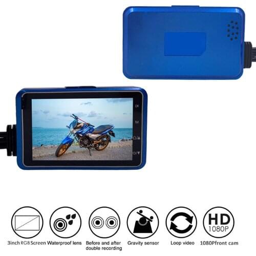 Motorcycle DVR Dash Cam Full HD 1080P+720P Front and Rear View Dual Lens Waterproof Motorcycle Camera Black Driving Recorder Box