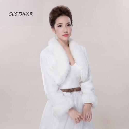 Bridal Wraps Warm Fur Boleros Bridal Jacket Elegant Evening Coat Fur Shawl Wedding Wrap Women Winter Sleeves PJ015