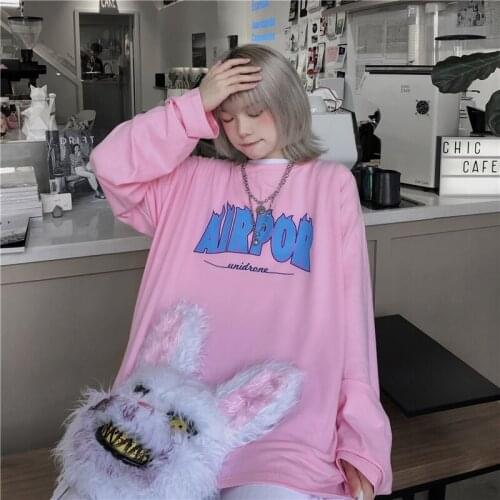 Womens T-shirts Tops Japanese Kawaii Ladies Ulzzang Rainbow Pink Flame Letter T-shirt Female Korean Harajuku Clothes For Women